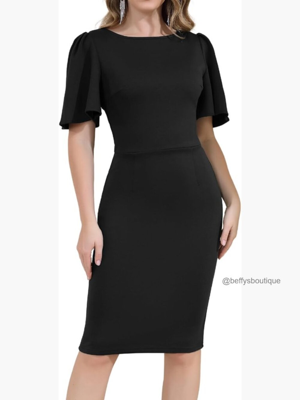 Short Sleeve Work Sheath Midi Dress Fitted Cocktail Party Church Funeral